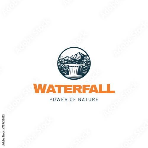 Obraz na płótnie waterfall under the mountain logo icon design silhouette vector illustration w salonie
