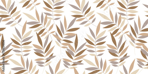 Leaves Seamless Vector Pattern. Watercolor Tropic Palm Leaves Background, Brown Jungle Print