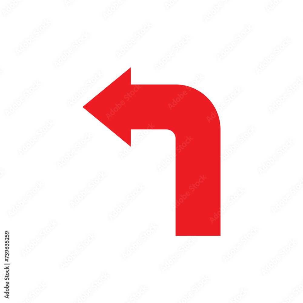 red turning arrow to face left vector illustration represents direction red turning arrow to face left vector illustration represents direction