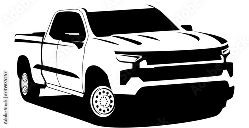 pick up truck black and white design vector