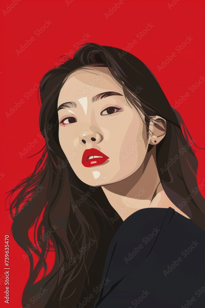 Elegant Woman With Long Black Hair and Red Lipstick. Generative AI Elegant Woman With Long Black Hair and Red Lipstick. Generative AI