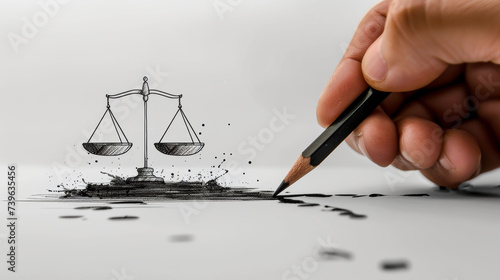 Scales of justice drawn with pen, signifying legal concepts and judgement.