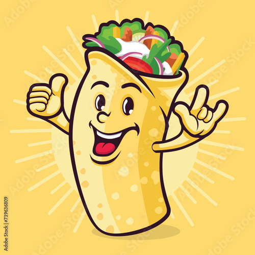 Burrito Mascot Vector Design with Smile Face and Thumb Up Hands