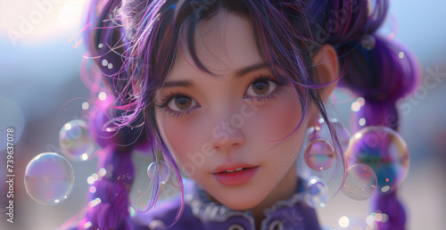 Ethereal Enchantment: Mesmerizing Portrait of a Girl with Iridescent Bubbles