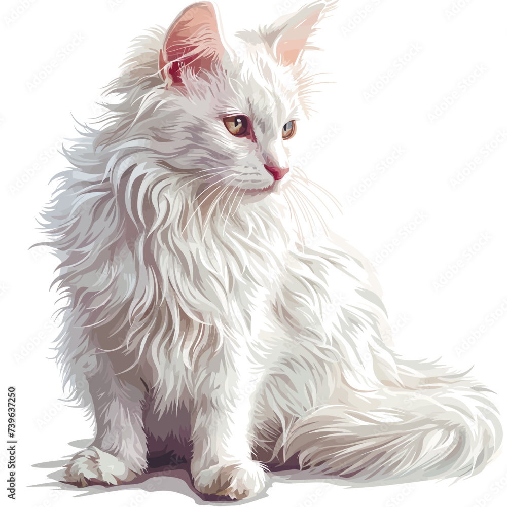 Persian cat with blue eyes sitting on the floor. Vector illustration.