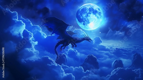 Midnight Flight of the Mystic Dragon: A Fantasy Moonlit Sky Journey