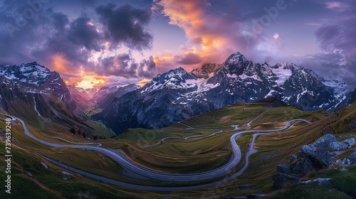 Panoramic Image of Grossglockner Alpine Road. Curvy Winding Road in Alps photo