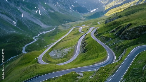 Panoramic Image of Grossglockner Alpine Road. Curvy Winding Road in Alps