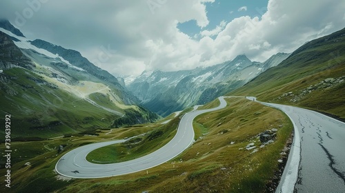 Panoramic Image of Grossglockner Alpine Road. Curvy Winding Road in Alps