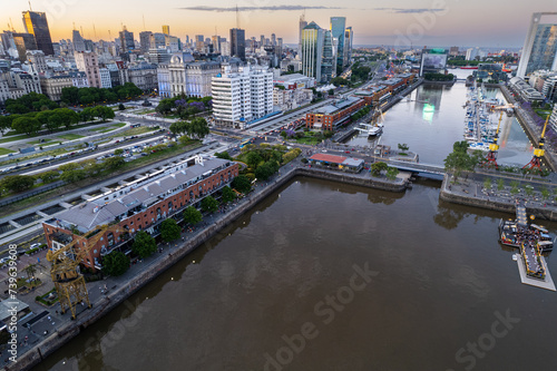 Beautiful aerial footage of Plaza de Mayo, the Casa Rosada Presidents house, The Kirchner Cultural Centre, in Puerto Madero. Buenos Aires, Argentina. photo