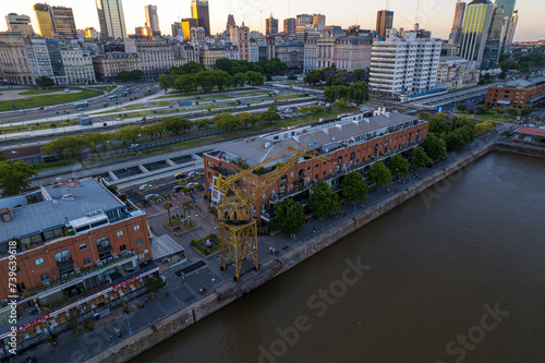 Beautiful aerial footage of Plaza de Mayo, the Casa Rosada Presidents house, The Kirchner Cultural Centre, in Puerto Madero. Buenos Aires, Argentina. photo