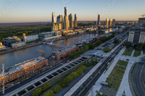 Beautiful aerial footage of Plaza de Mayo, the Casa Rosada Presidents house, The Kirchner Cultural Centre, in Puerto Madero. Buenos Aires, Argentina. photo