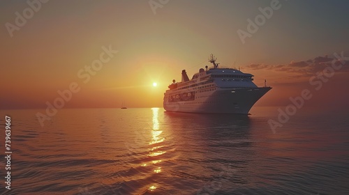 Luxury cruise ship sailing to port on sunrise © Jennifer