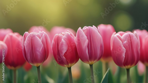 Photo Of Spring Beautiful Tulip Flowers On Blurred Nature Background Banner  Woman Day Holiday Card.