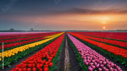 Photo Of Beautiful Tulip Fields In Zuidholland, Netherlands. photo