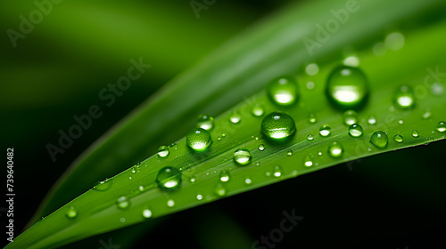a close up of a green leaf with water droplets