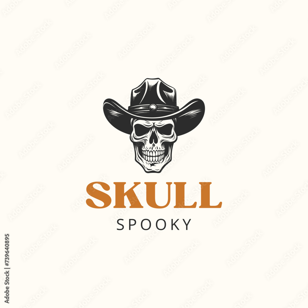 Vintage retro cowboy skull logo design badge illustration