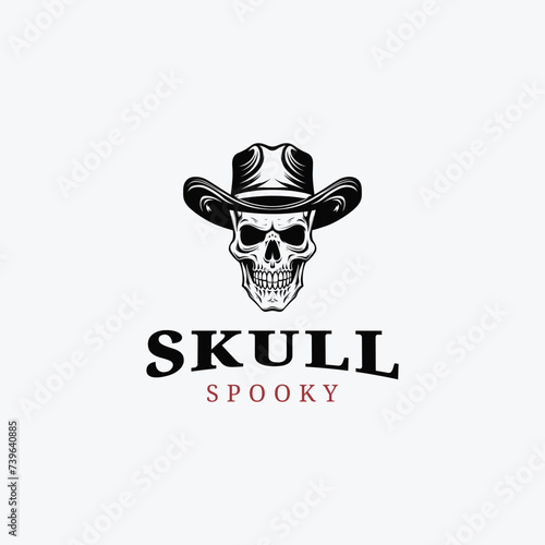 Vintage retro cowboy skull logo design badge illustration