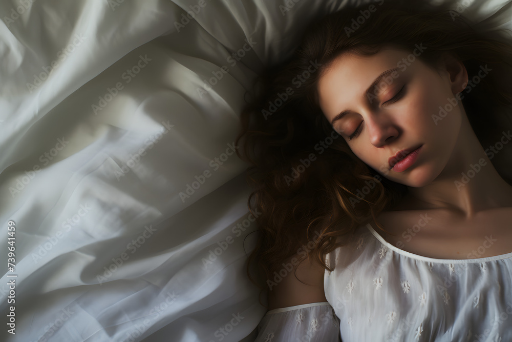 Woman sleeping in Bed, woman sleeping, sleeping in white bed, good night, sweet dreams Woman sleeping in Bed, woman sleeping, sleeping in white bed, good night, sweet dreams