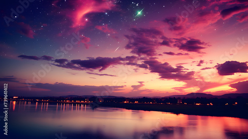 purple and pink sky over the water with shooting star on it © Oliver