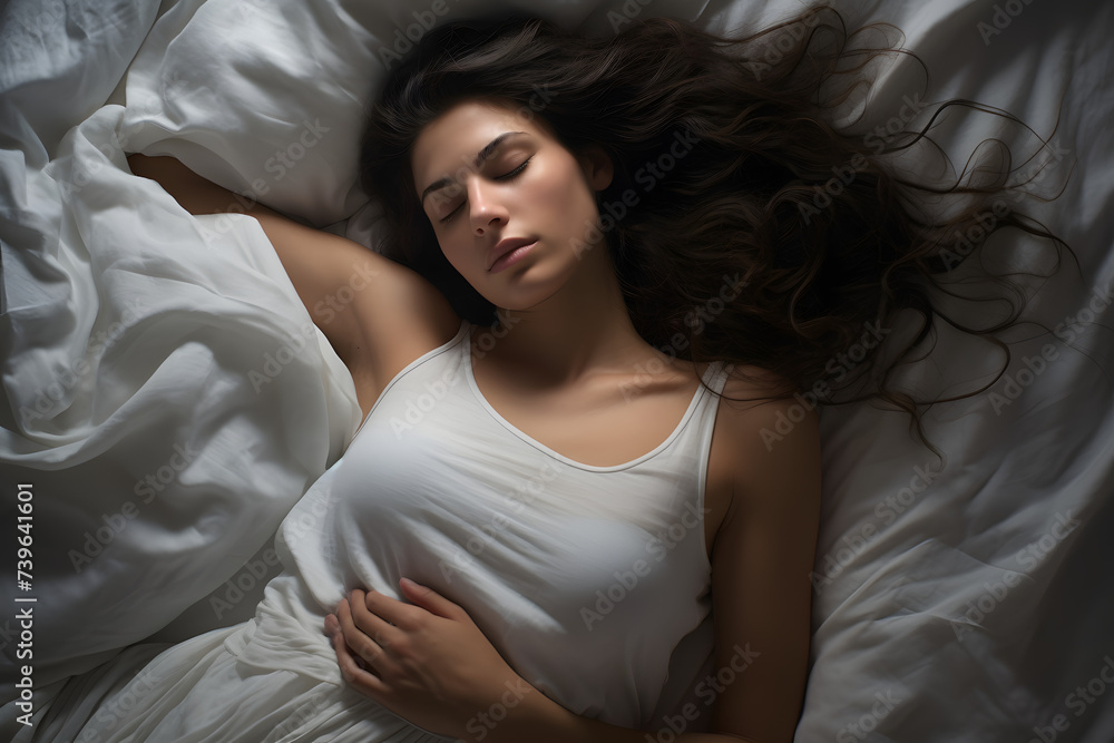 Woman sleeping in Bed, woman sleeping, sleeping in white bed, good night, sweet dreams Woman sleeping in Bed, woman sleeping, sleeping in white bed, good night, sweet dreams