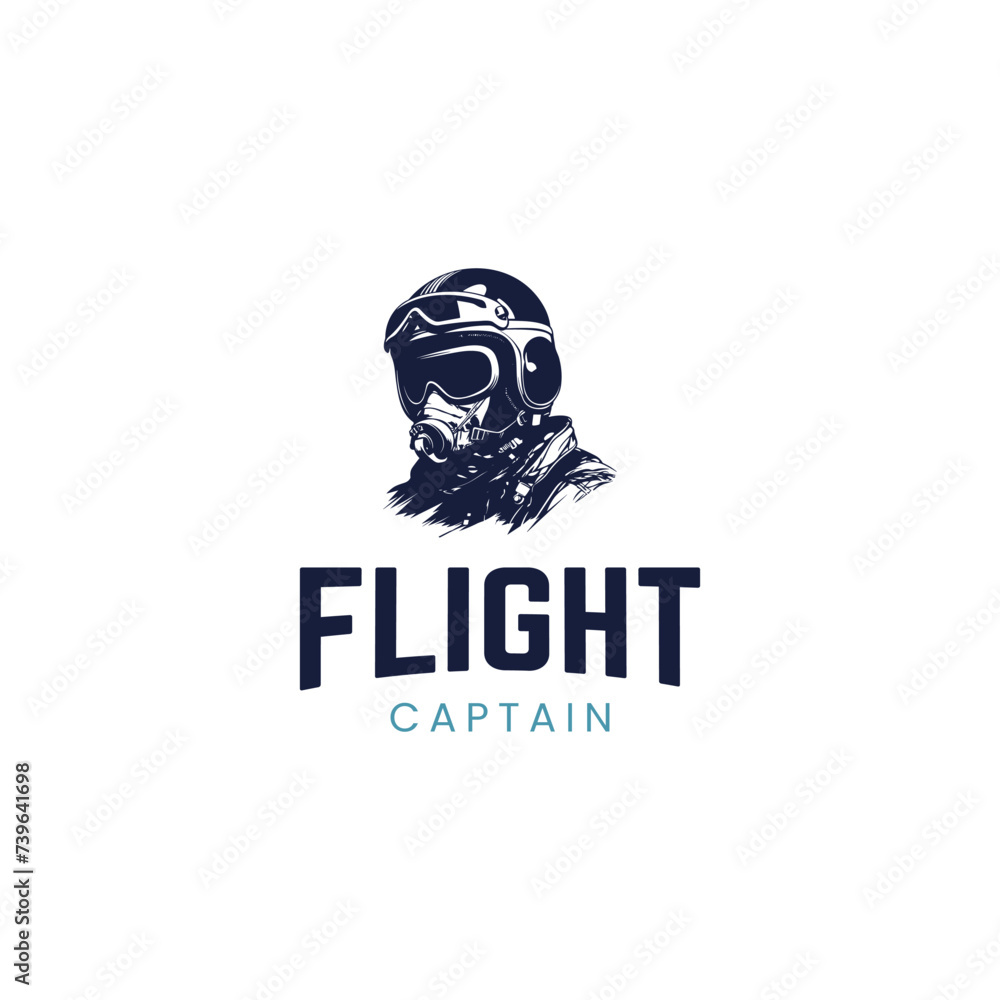 Illustration of pilot helmet,flight captain logo,Flight academy vector round emblem