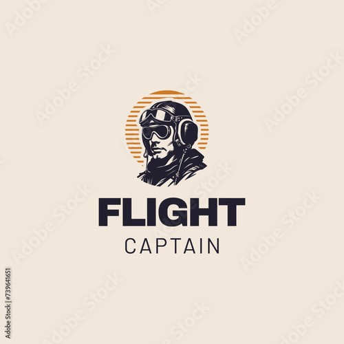 Illustration of pilot helmet,flight captain logo,Flight academy vector round emblem