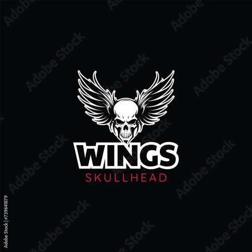 Skull with Bat Wings logo,Skull Wings Silhouette