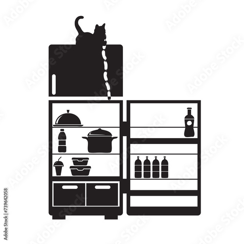 Cat and sausages from refrigerator