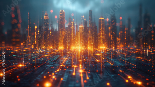 A futuristic city skyline with buildings made out of financial charts and graphs representing the importance of data and analytics in financial decisionmaking. The cityscape