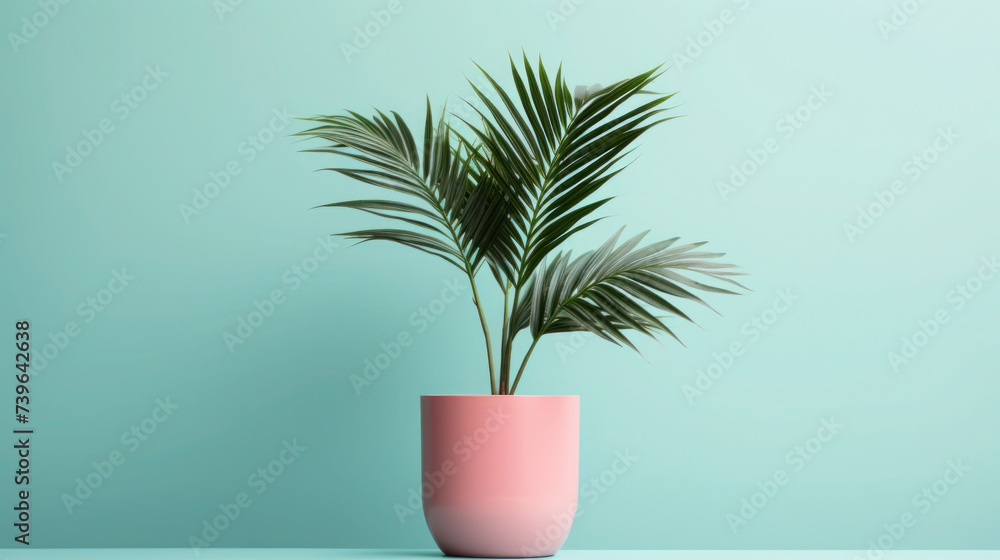 palm tree, green and tropical, potted as a houseplant in a decorative vase palm tree, green and tropical, potted as a houseplant in a decorative vase