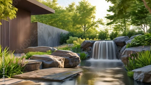 landscape architecture with a waterfall feature photo
