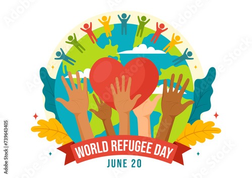 World Refugee Day Vector Illustration on 20 June of Immigration Family and Their Kids Walking Seek Home with Fence Iron Wire and Hand in Background