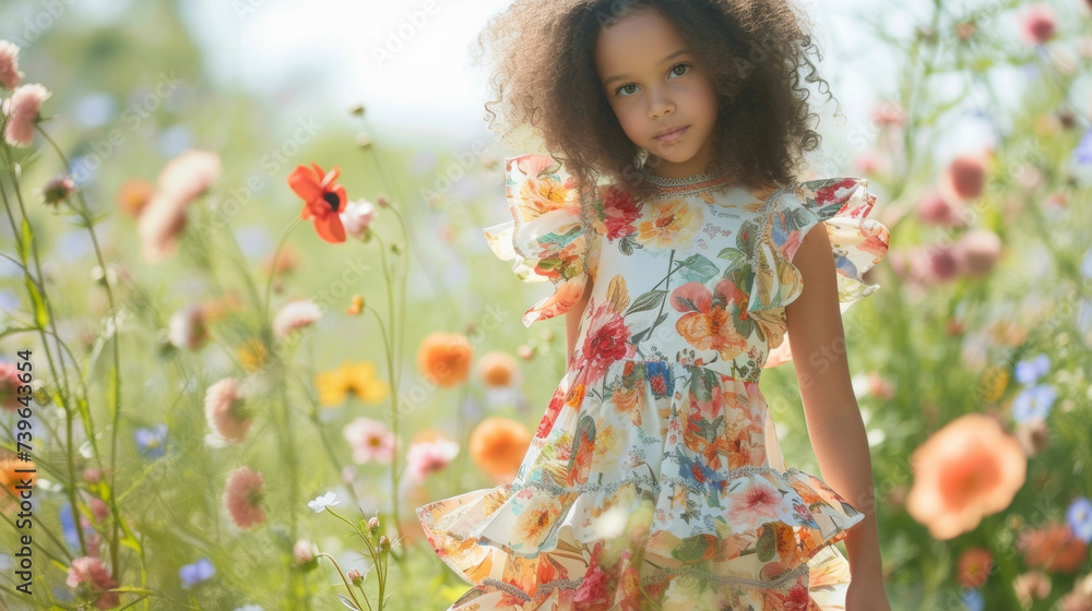 A whimsical dress with tiered flutter sleeves perfect for twirling around in a blooming garden.