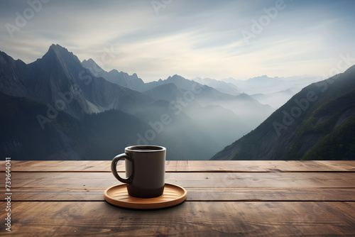 Cup of Coffee n a Mountain Table, Coffee Mug on a table