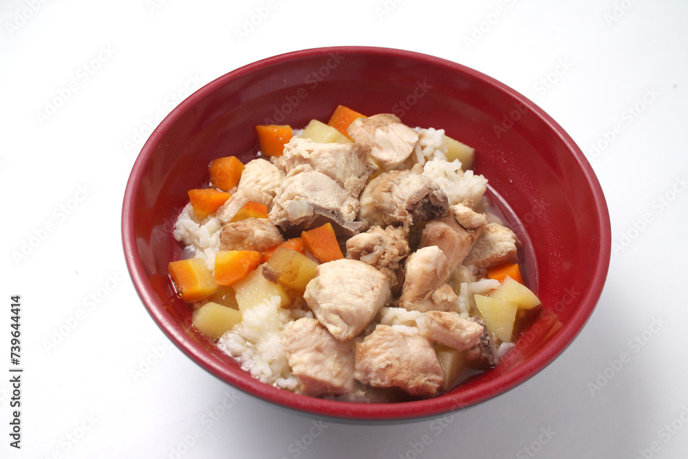 Soto ayam, Indonesian food, rice and chicken soup