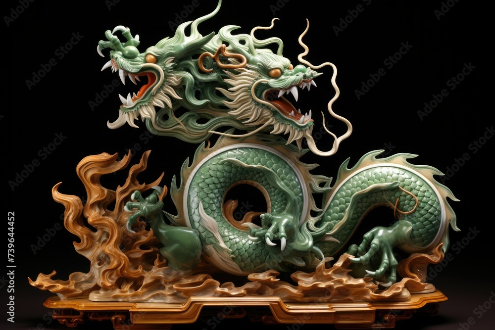 Fototapeta premium Chinese jade green dragon. Statuette. Symbol. Vietnam. Chinese style