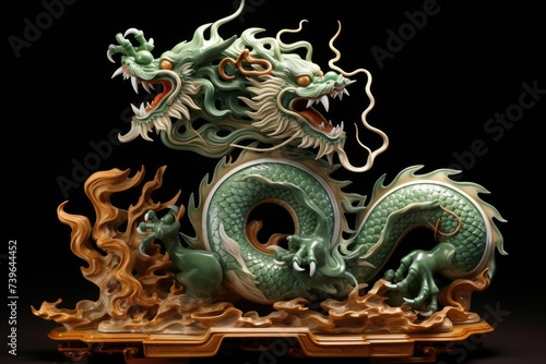 Chinese jade green dragon. Statuette. Symbol. Vietnam. Chinese style