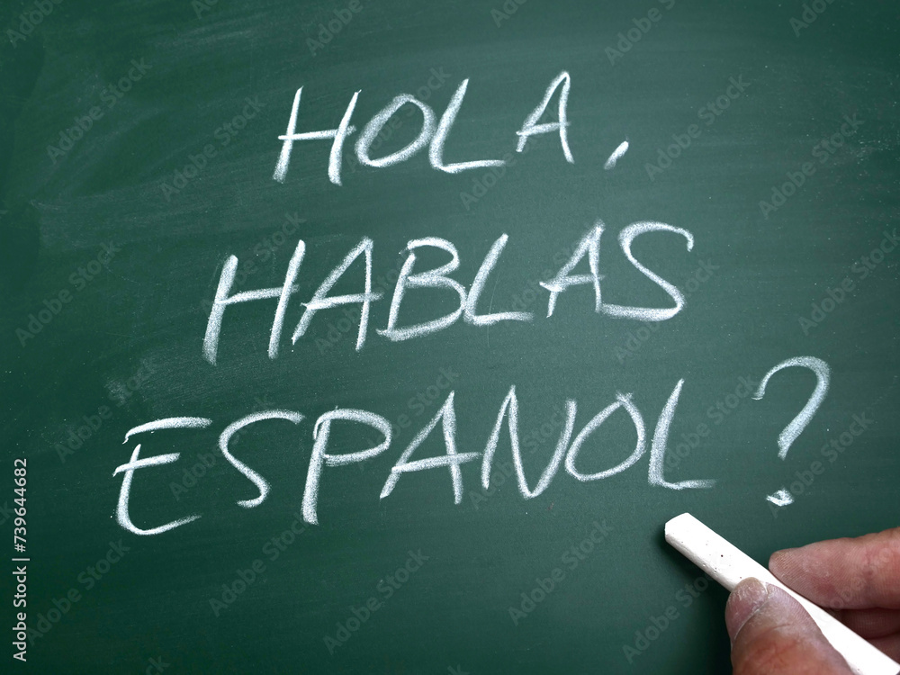 Obraz premium Hola hablas espanol, do you speak spanish question. Language skill concept