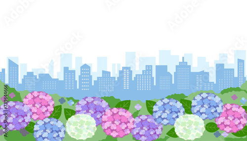 vector background image of colorful hydrangea flowers in the town