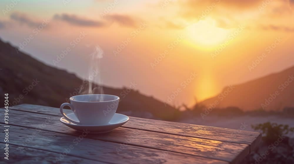 Savoring a cup of coffee against a breathtaking sunset sky backdrop Seamless looping 4k time-lapse virtual video animation background. Generated AI Savoring a cup of coffee against a breathtaking sunset sky backdrop Seamless looping 4k time-lapse virtual video animation background. Generated AI