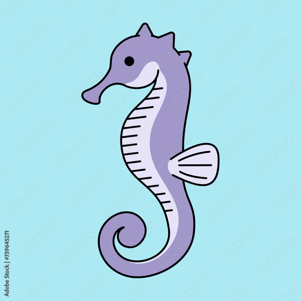 Fototapeta premium Cute cartoon seahorse flat vector