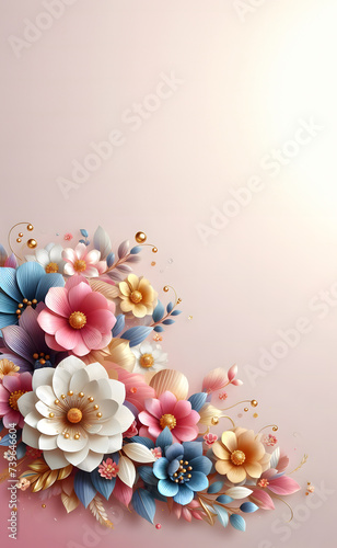  AI 3D Abstract floral background with flowers in pink and purple for spring or summer design; perfect for nature-themed cards, wedding invitations, or wallpaper