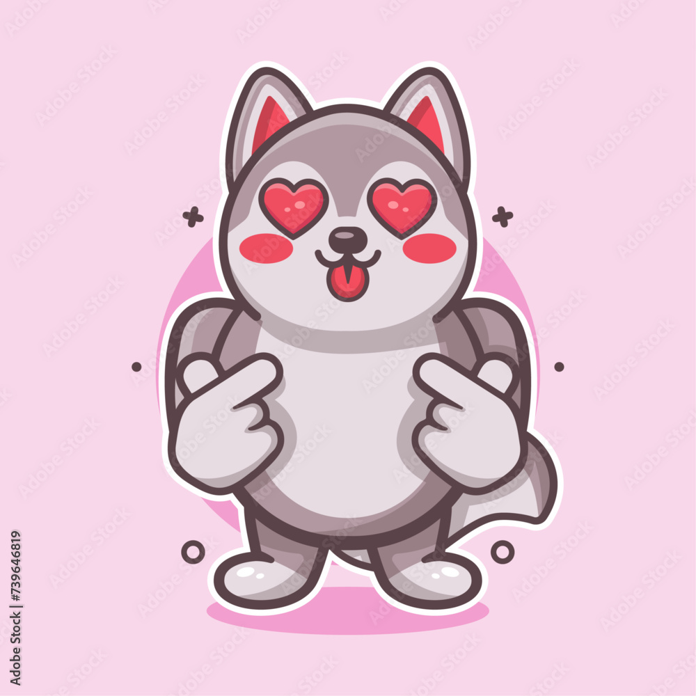kawaii husky dog animal character mascot with love sign hand gesture isolated cartoon kawaii husky dog animal character mascot with love sign hand gesture isolated cartoon