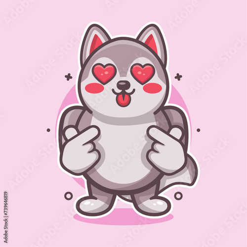 kawaii husky dog animal character mascot with love sign hand gesture isolated cartoon