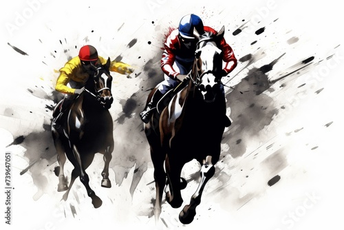 Racing horse with jockey. Equestrian sport. Illustration of ink paints. Generative AI 