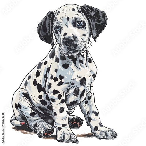 Dalmatian dog sitting and looking at the camera. Vector illustration.