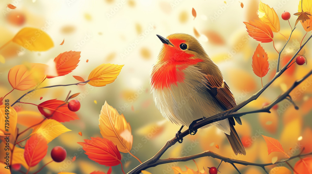 Cheerful Bird Singing: Stark Depiction of Joy - obrazy, fototapety, plakaty 