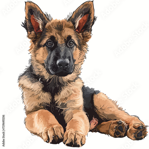 German shepherd dog portrait. Hand-drawn illustration isolated on white background