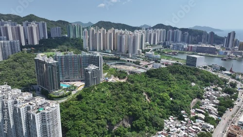 Hong Kong, Kowloon Bay, Ngau Tau Kok, Kwun Tong, Lam Tin, Cha Kwo Ling, Yau Tong Business District, adjacent to Victoria Harbor, enjoying the view of Victoria Harbor. Hong Kong's industrial center photo